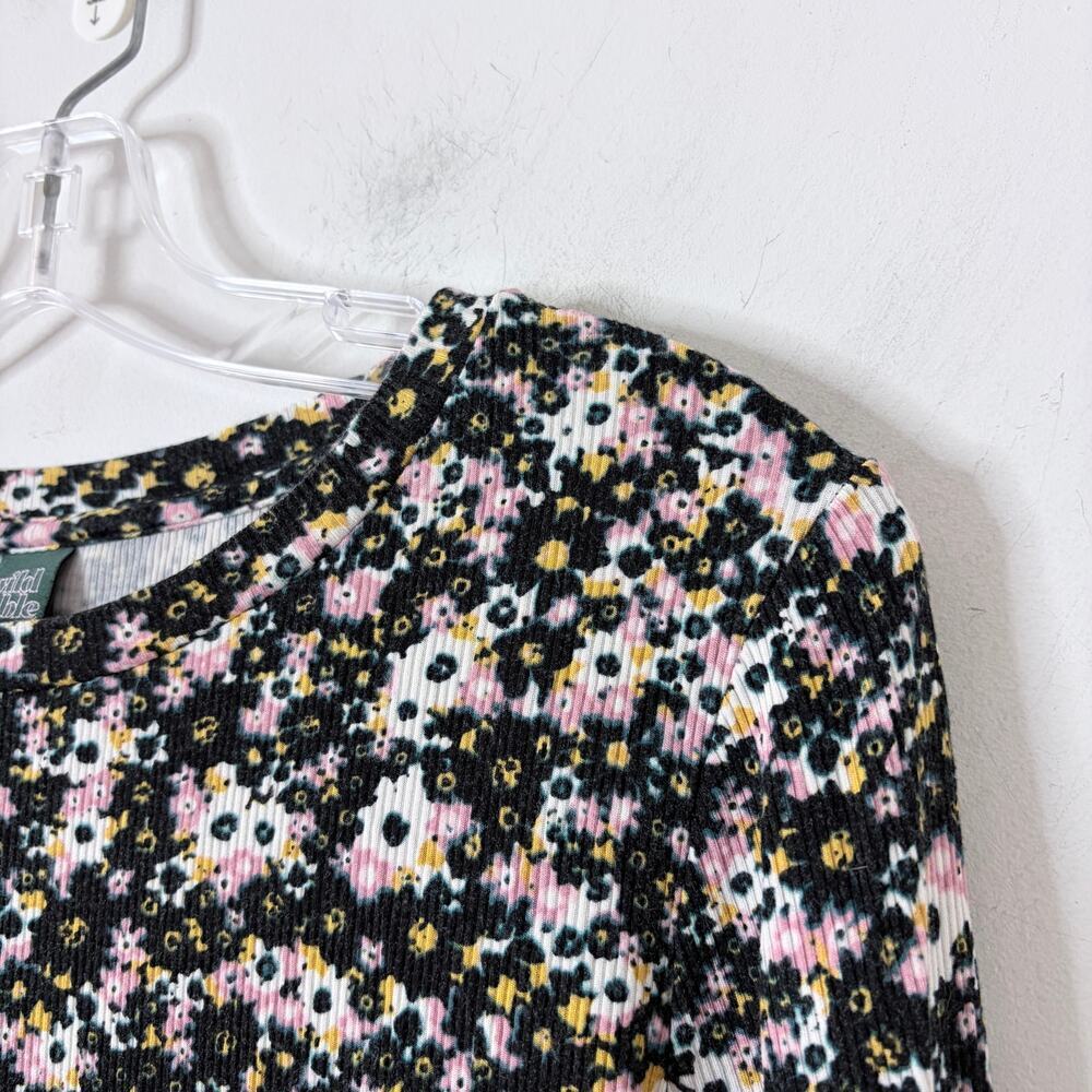 Wild Fable Women's T-Shirt Size L Floral Print Long Sleeve Ribbed Knit Crew Neck - Picture 3 of 6